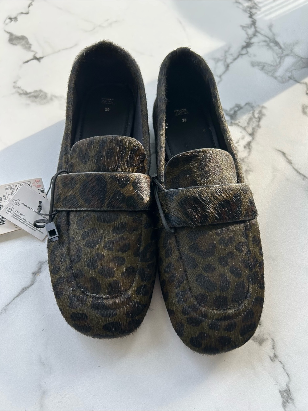 NWT Zara Leopard-Print Faux Fur Loafers in Brown and Black